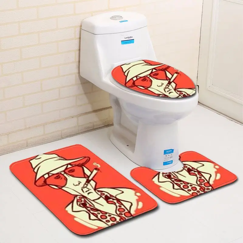 

Zeegle 3pcs Toilet Rug Set 3D Portrait Pattern Bath Mat Bathroom Anti-slip Bathroom Floor Mats Pedestal Rug Lid Toilet Cover
