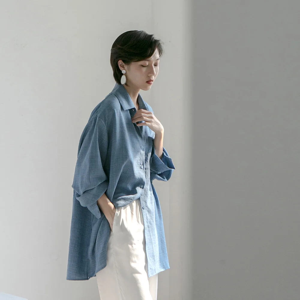 

2020 Korean-style Summer New Style Lazy-Style Simple Single Breasted Loose-Fit Long-Sleeve Mid-length Sunscreen Shirt Women's C2