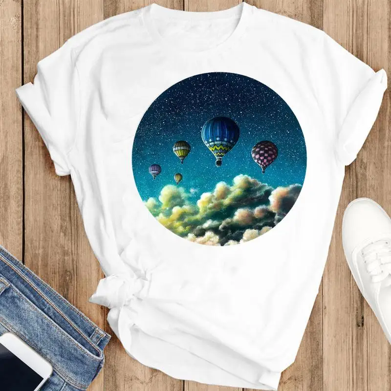 

Women Graphic Hot Balloon Travel New Clothing Fashion Print Short Sleeve Summer Female Clothes Tops Tees Tshirt T-shirt