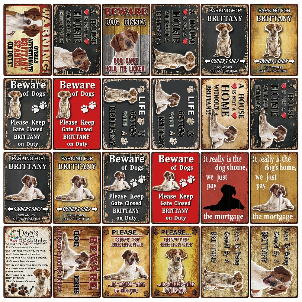 

[Kelly66] домашних животных Предупреждение собак правила лучше с Бретани спаниель Металлический Знак Домашний Декор Бар настенная живопись 20*30...