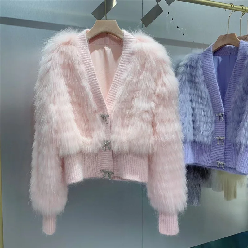 Enlarge Fur Strip Sewed Together Women Garment Genuine Real Raccoon Fur Short Coat