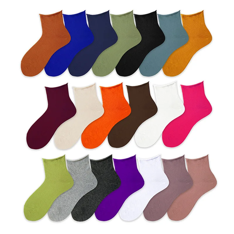 

Summer Thin Short Socks Women Spring Autumn Vintage Casual Solid Color Cute Hemming Socks Soft Ladies Knitted Cotton Socks