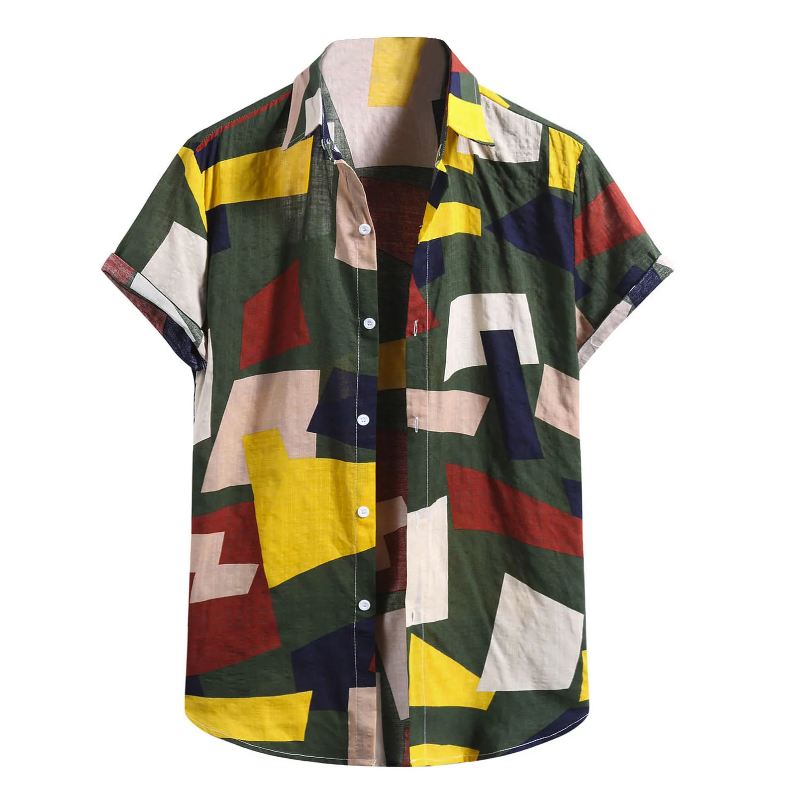 

Fashion Pure Cotton Printing Men's Shirt Casual Hawaiian Holiday Beach Wear Man Shirt Short Sleeve Button Shirt Blouse Top