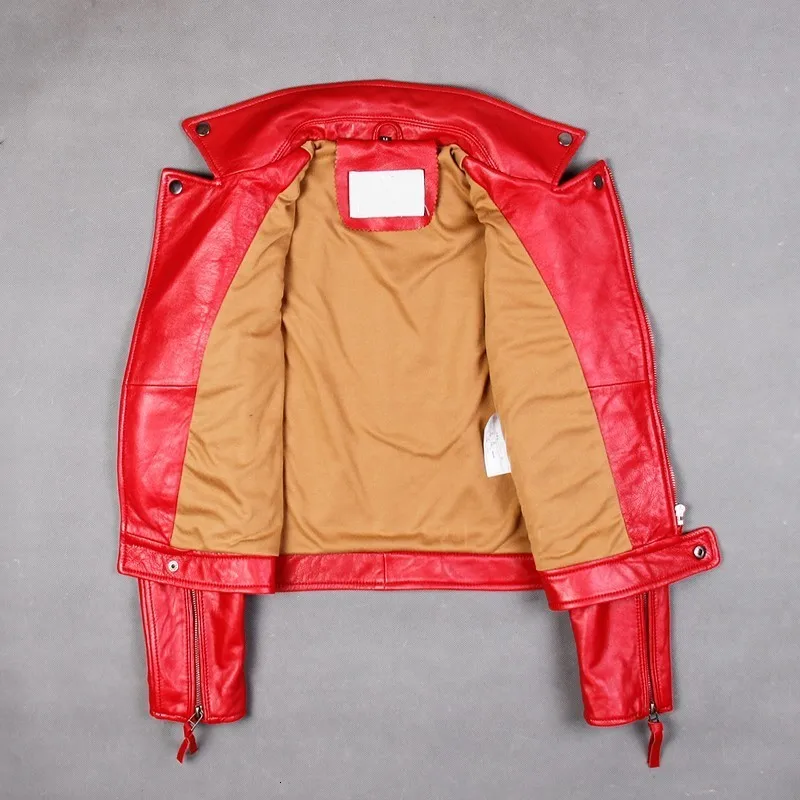 Brand Women Lapel Genuine Leather Jacket High Quality Slim Fit Long Sleeve Sheepskin Coat Fashion Red Motorcycle Short Outerwear | Женская