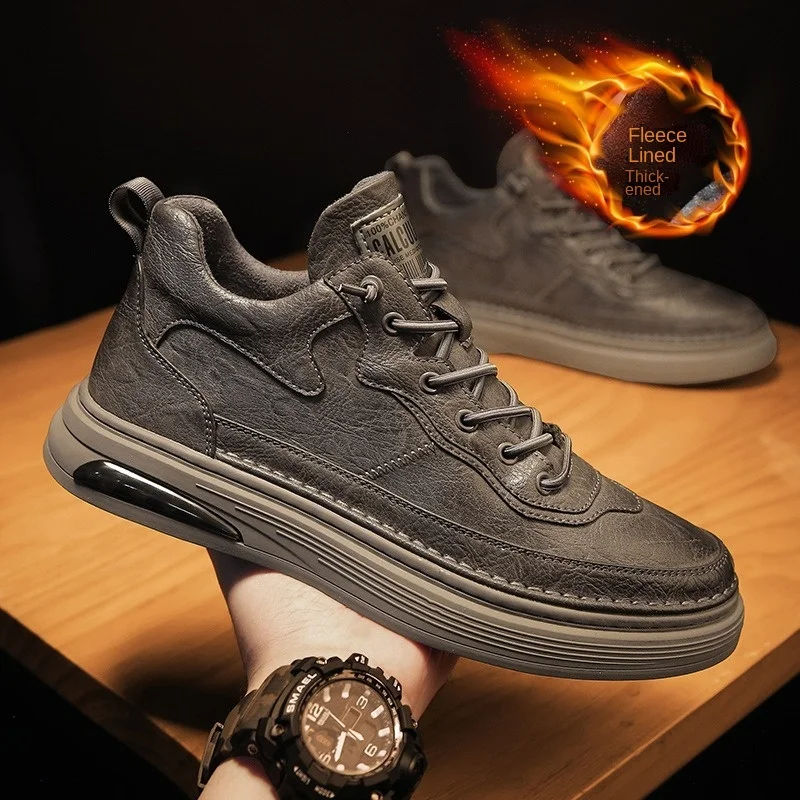 

Мужские высокие ботинки, мягкая подошва, бархатная теплая хлопковая обувь для отдыха в британском стиле, универсальные модные туфли, зима