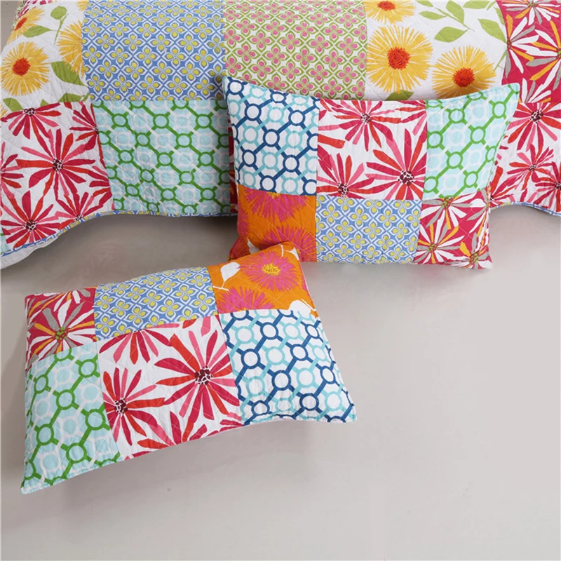 3Pcs Bedding Set Quilts with Pillowcase 230CM*250CM King Size Coverlet Cotton Fabric Colorful Patchwork Summer Blanket QT016 | Дом и сад