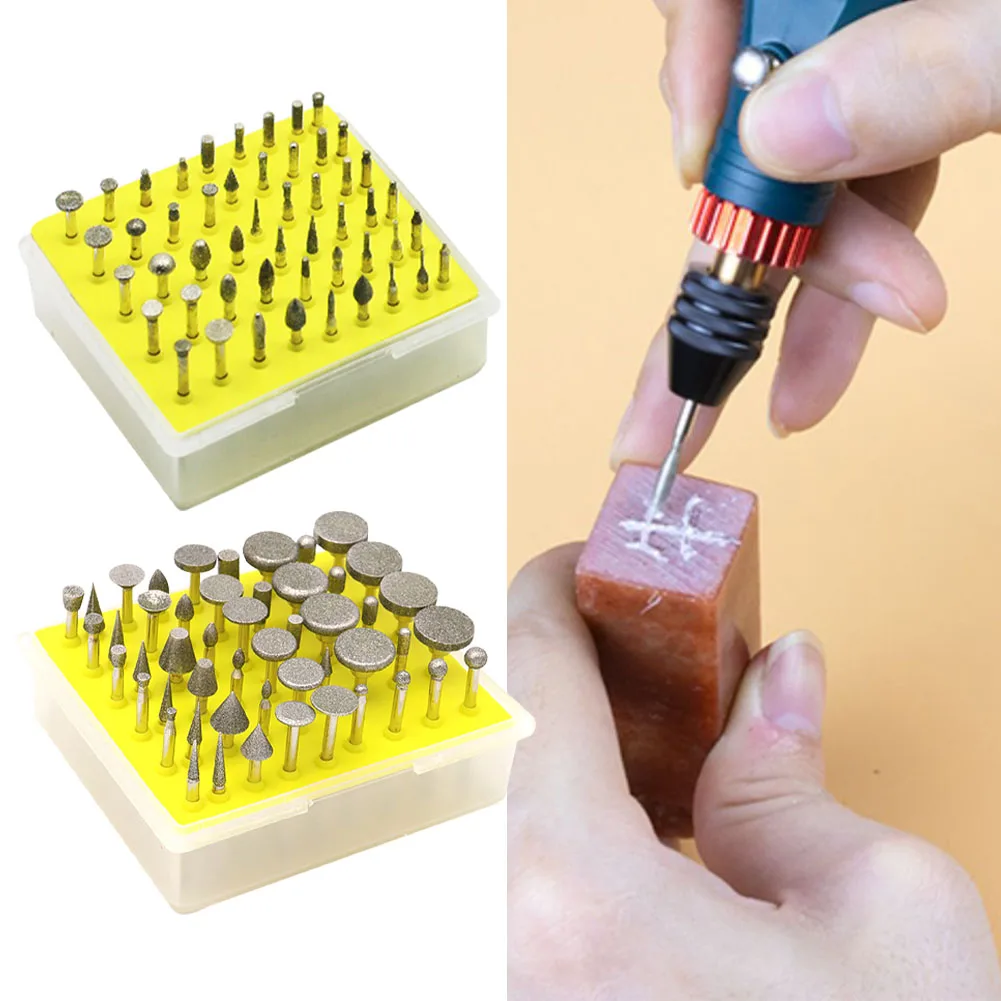 

50pcs Replacement Part Grinding Heads Diamond Rotary Burr Set DIY Tool Abrasive Polishing Bits Carving With 3mm Shank Jade Craft