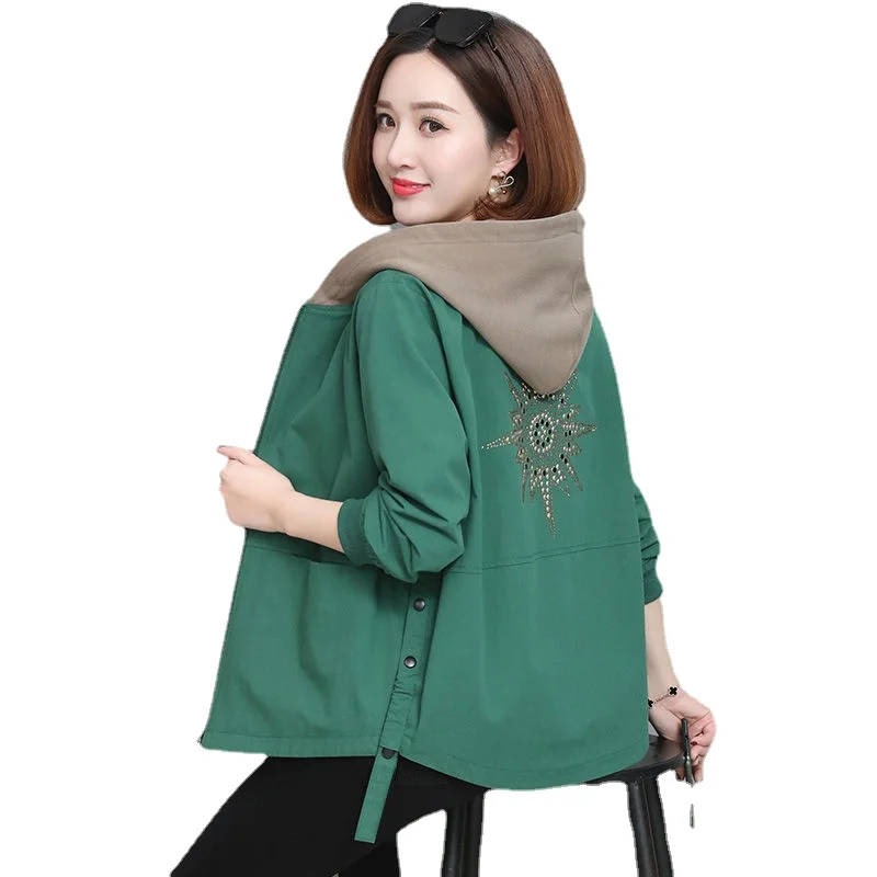 

Autumn Women's Coat Hooded Jacket Long Sleeve Zipper Pockets Casual Windbreaker Basic Jackets Outerwear Woman Jacket