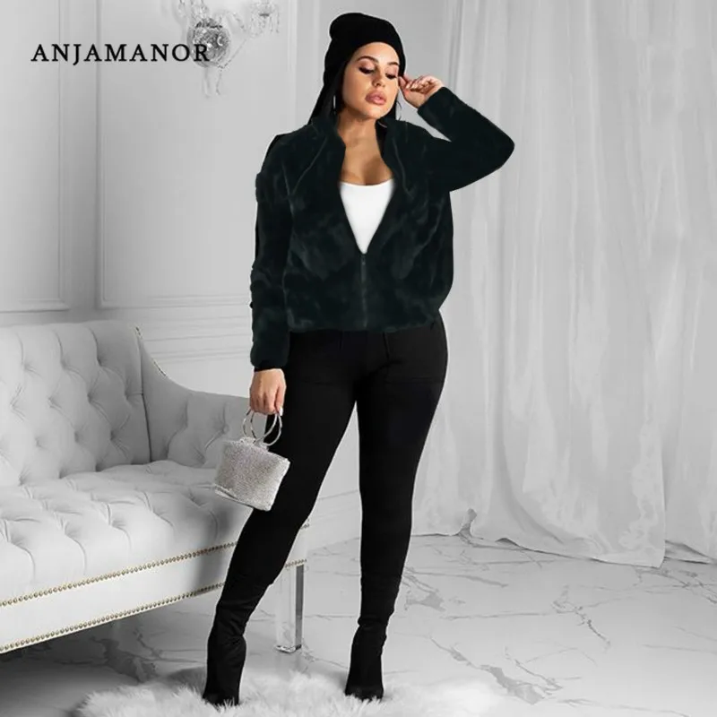 ANJAMANOR черный фиолетовый пушистый искусственный мех пальто и куртки для женщин
