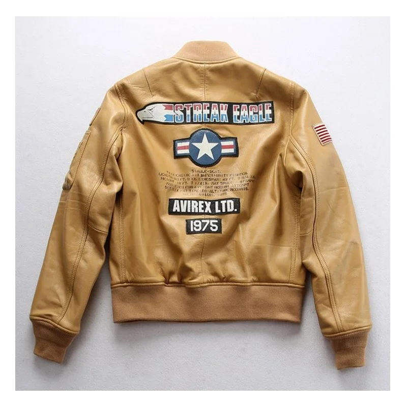 Traje volador de piel de oveja para mujer, ropa de cuero con cuello alto, informal, amarillo, chaqueta de cuero