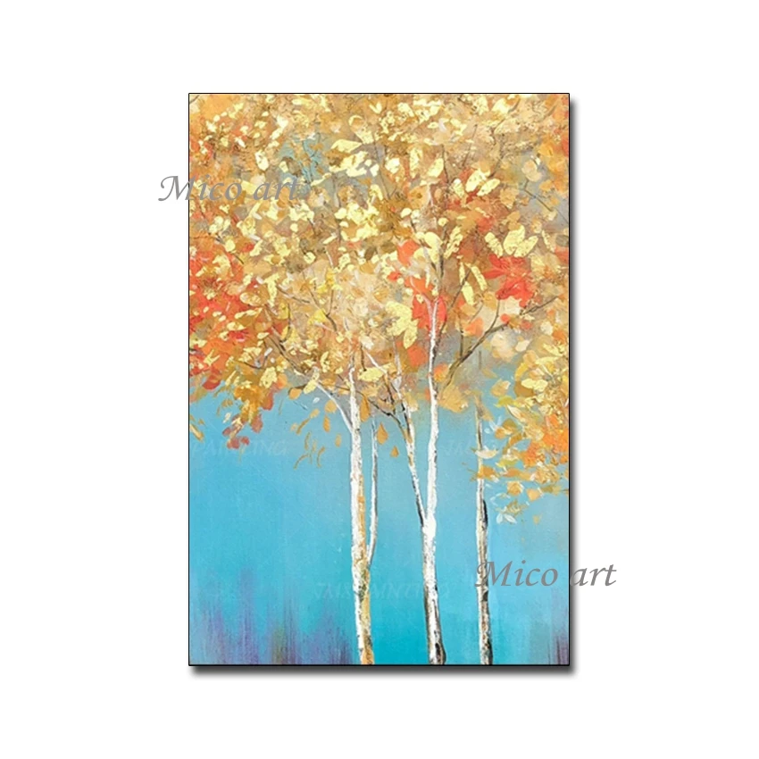 

Золотая фольга текстурированная масляная живопись деревьев картины 100% ручная роспись новейшие фотообои искусство