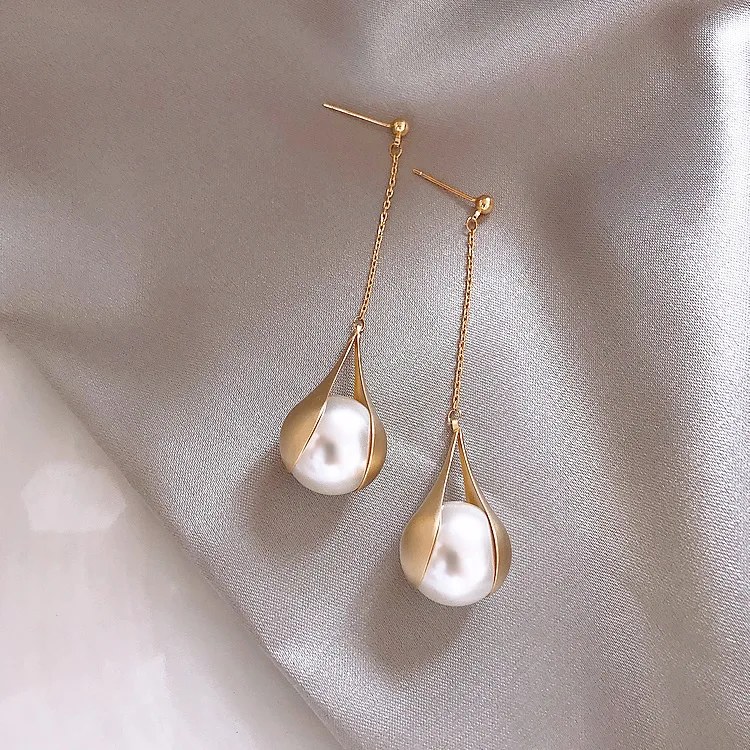 

S968 Fashion Jewelry S925 Silver Post Long Tassel Pearl Earrings Beads Pendant Dangle Stud Earrings