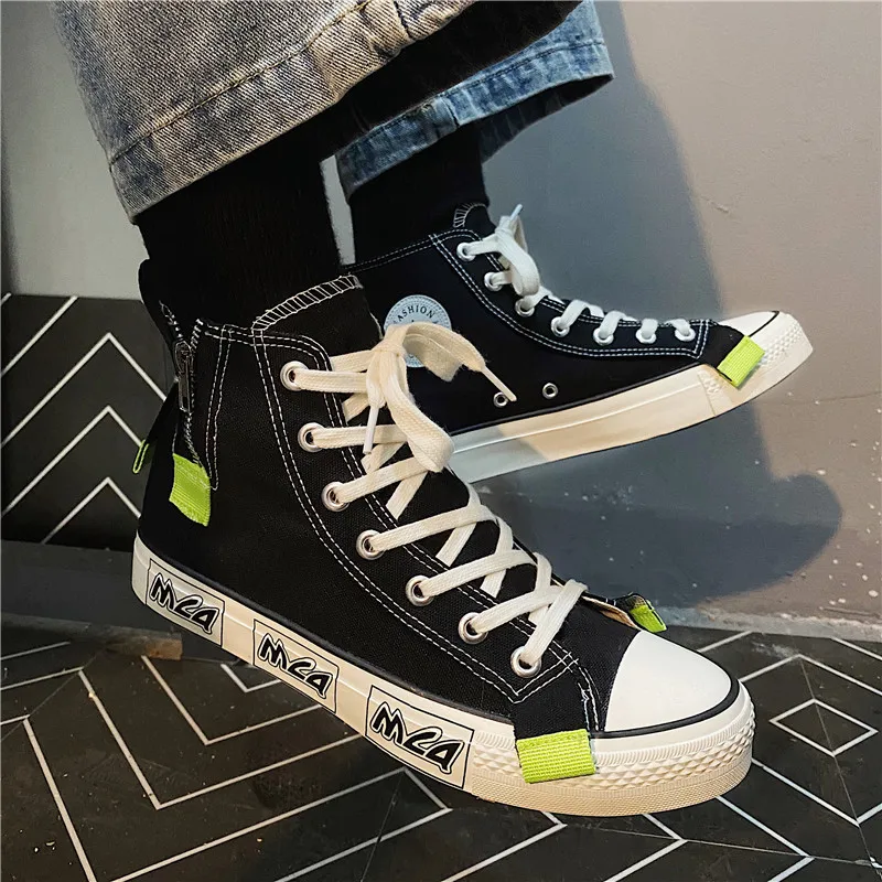 2020 Genuine CNEC Canvas Sneakers Shoes for Men Casual Fashion Platform Flat Black Green White Safety Bona Nice High Top China | Обувь