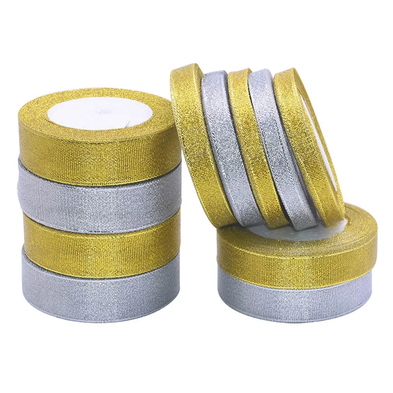 Блестящая серебряная Золотая лента фоторемень 25 ярдов для свадебного украшения