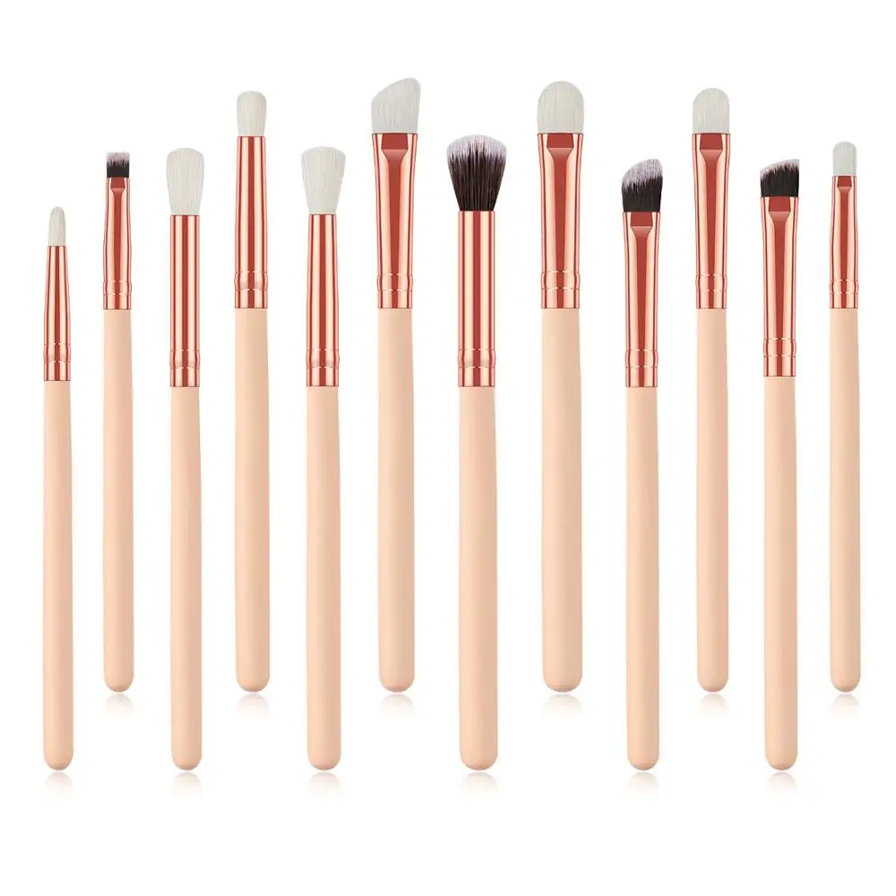 

12 Eyes Makeup Brush Set High Quality Synthetic Hair + Wooden Handle + Aluminum Tube Makeup Brush Set Wholesale Beauty Tools