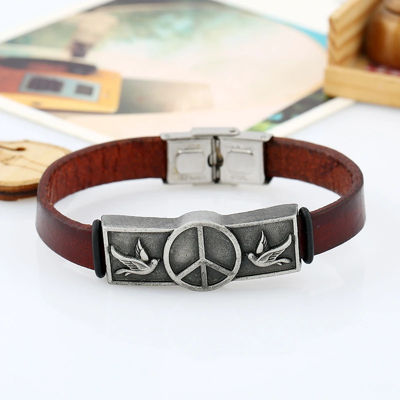 Модный винтажный Браслет-манжета в стиле ретро из натуральной кожи с пряжкой