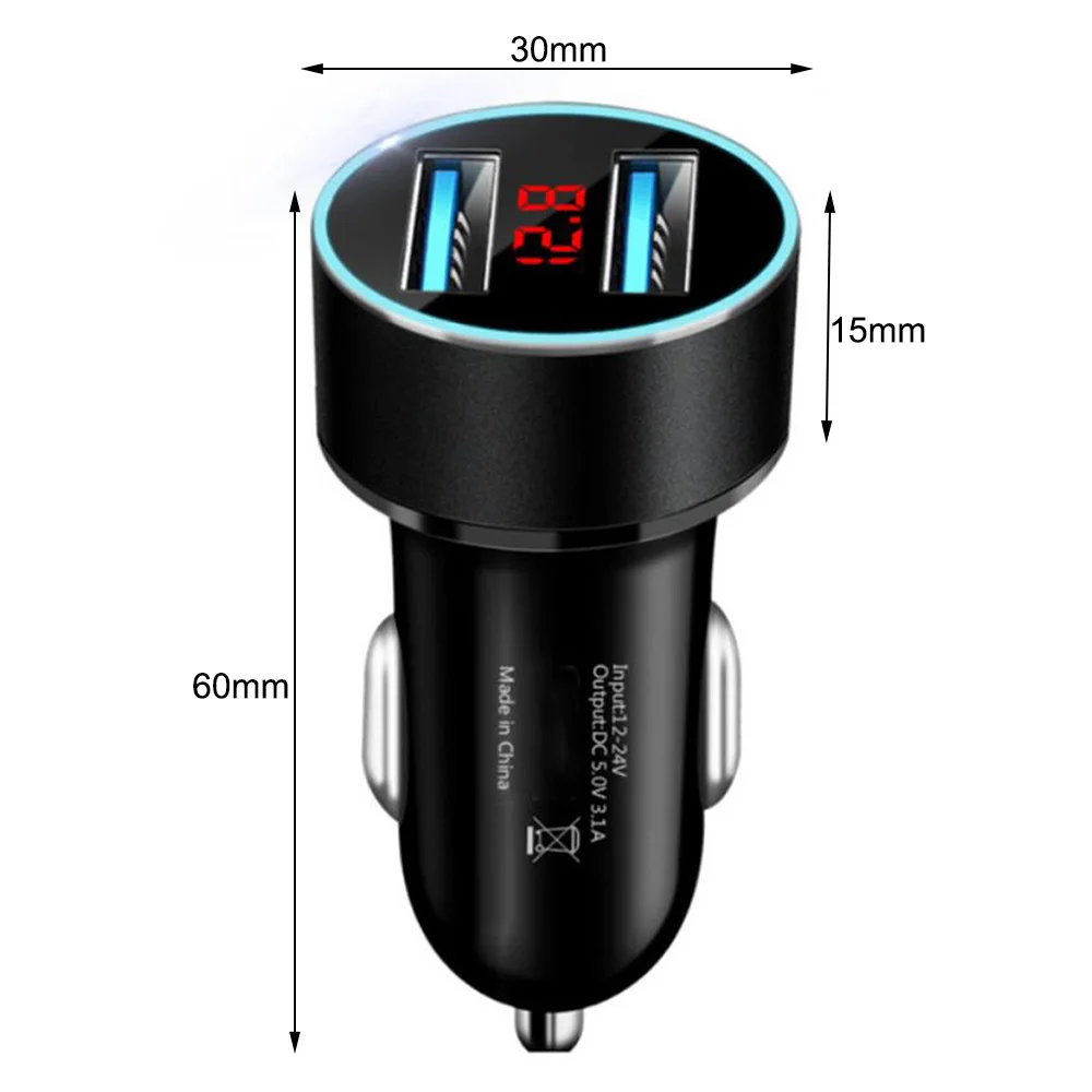 

3.1A Digital Display Car Charger Phone Car Adapter Mini Portable LED Screen Dual USB Auto Charger For Android iOS Phones