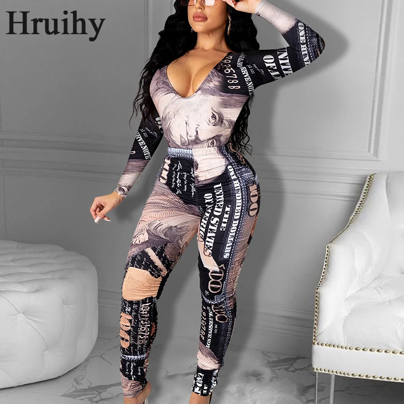 

Hot Sale Fashion Lounge Wear Long Sleeve Tops&long Pants Dollar Print Casual Knit Two Peice Set Sport Fitness Outfits For Women