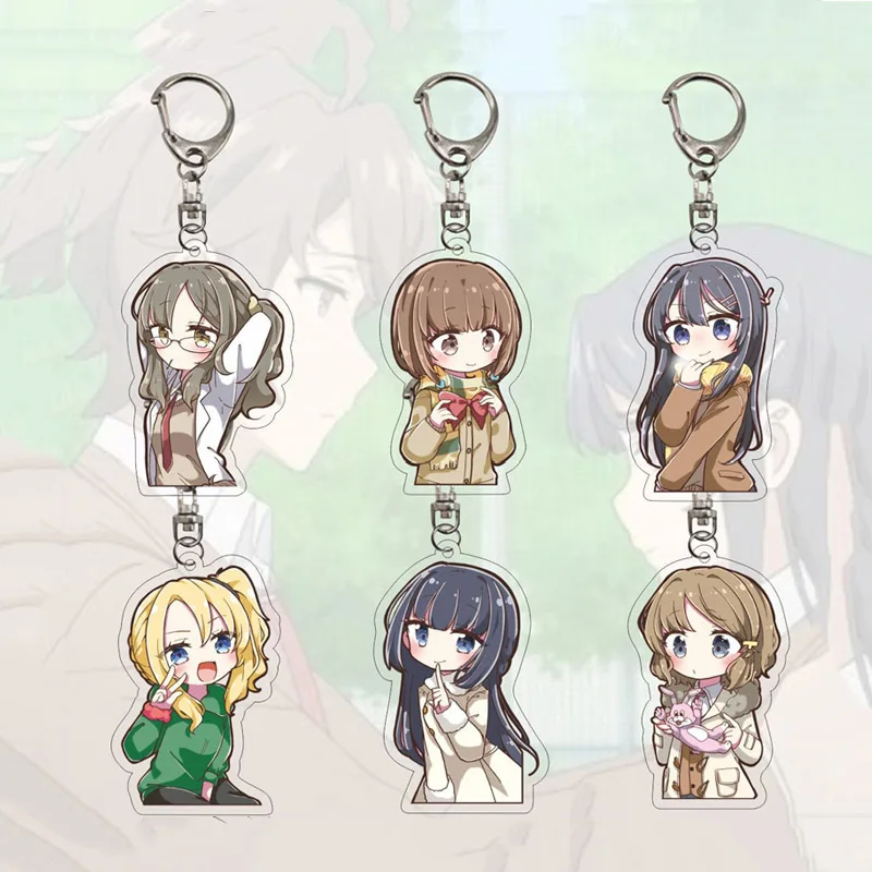 

Rascal Anime Pendant Keychain Transparent Acrylic Women Man Bag Pendant Accessories Child Bunny Girl Anime Gan Keychain Souvenir