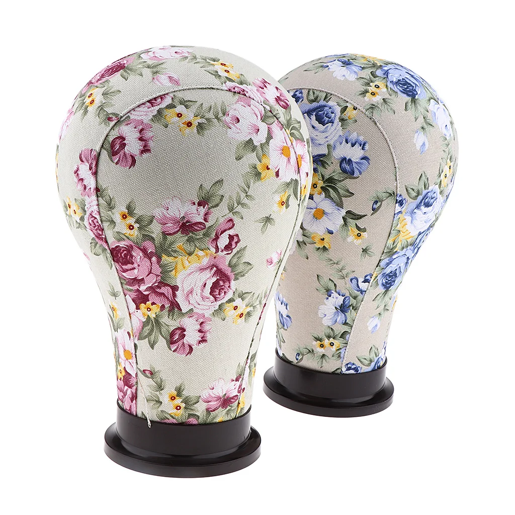 2Pcs Canvas Block Mannequin Head Model Wig Hair Display Stand Flower Style | Шиньоны и парики