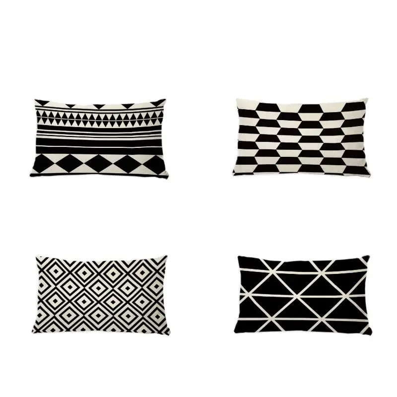 

Black And White Geometry Cushion Covers Scandinavian Style Rhombus Hexagon Cheap Office Decor Lumbar Support Throw Pillow Cases
