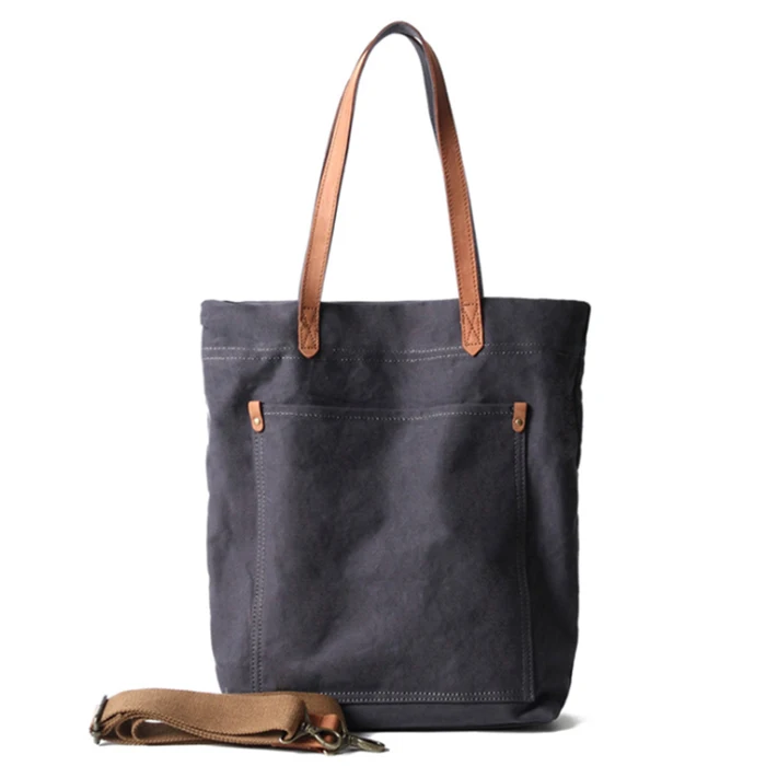 Gray Retro Women Canvas Cotton Shoulder bag, High quality girl's crossbody bags with premium leather handle and Large Capcity - Цвет: Gray