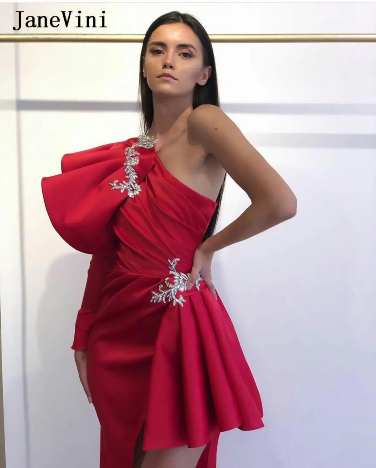 Соблазнительные вечерние платья с одним открытым плечом jaevini 2020 длинным рукавом