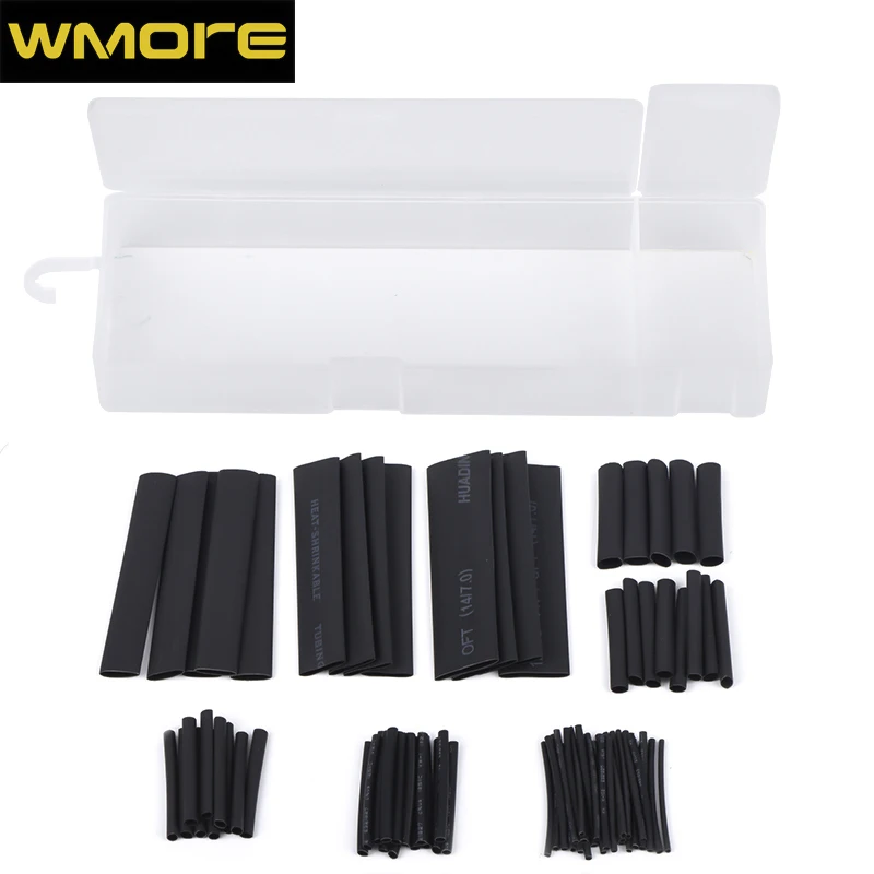 127 шт./компл. 2:1 разнообразные полиолефиновые термоусадочные трубки для проводов, изолированные трубки, комплект трубок черные смешанные трубки
