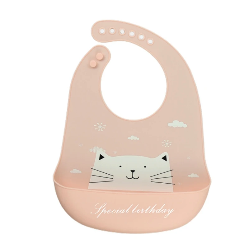 Baberos impermeables de silicona suave con dibujos animados para beb&eacute;, ajustable, receptor de comida para ni&ntilde;o peque&ntilde;o, delantales enrolladas de bolsillo para alimentaci&oacute;n-0