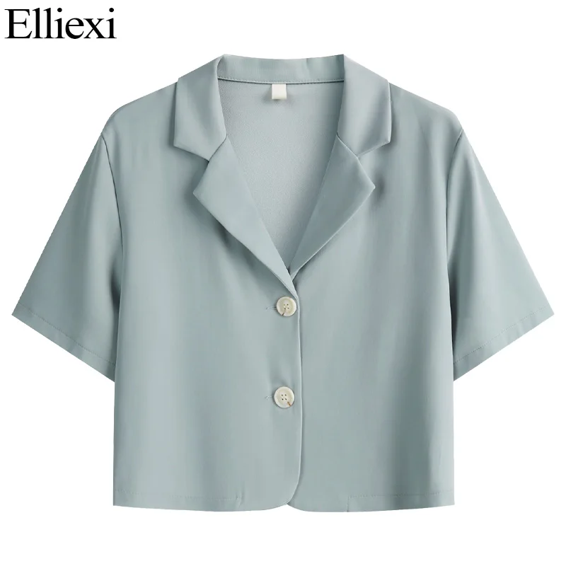 

Пиджак с коротким рукавом Elliexi, шикарный винтажный приталенный костюм, элегантные однобортные костюмы, рубашки, летний топ, женские блузы в ...