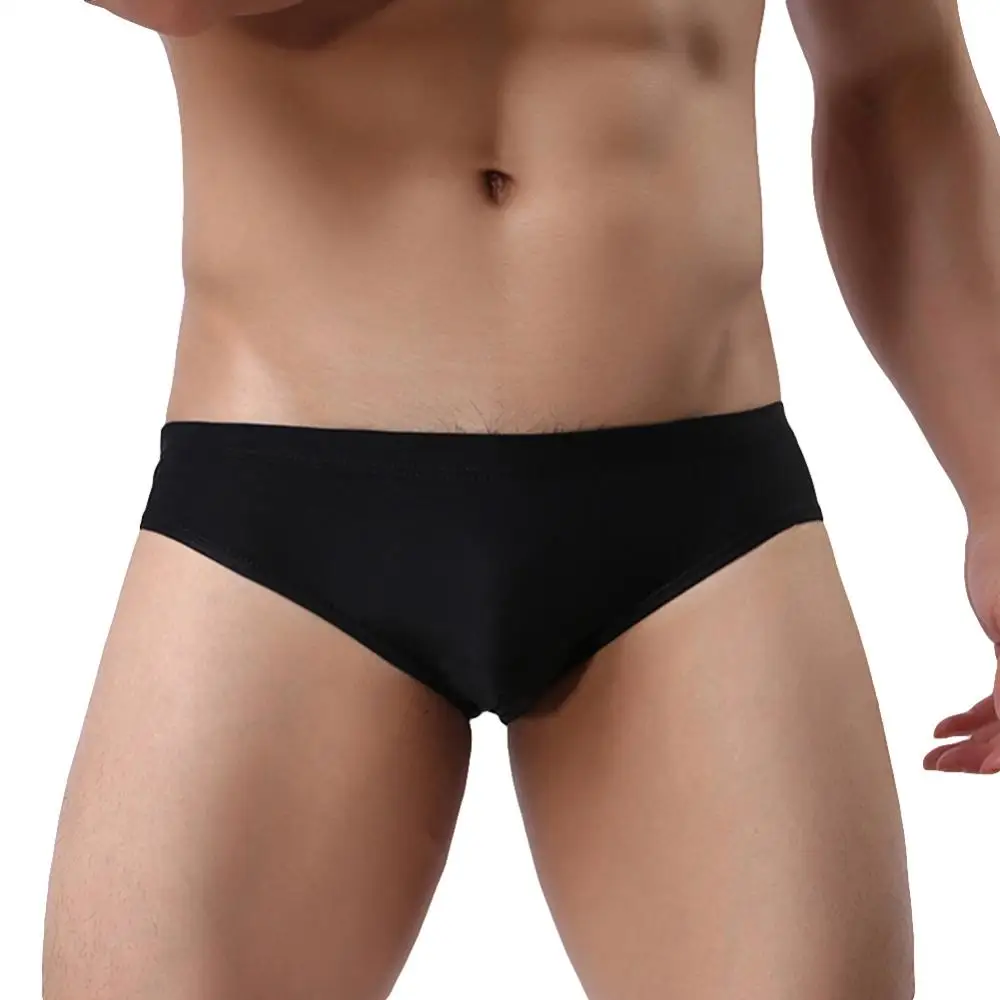 

80% Hot Sale Sexy Men's Underwear Solid Color Mid Rise Ice Silk Briefs Elastic Underpants
