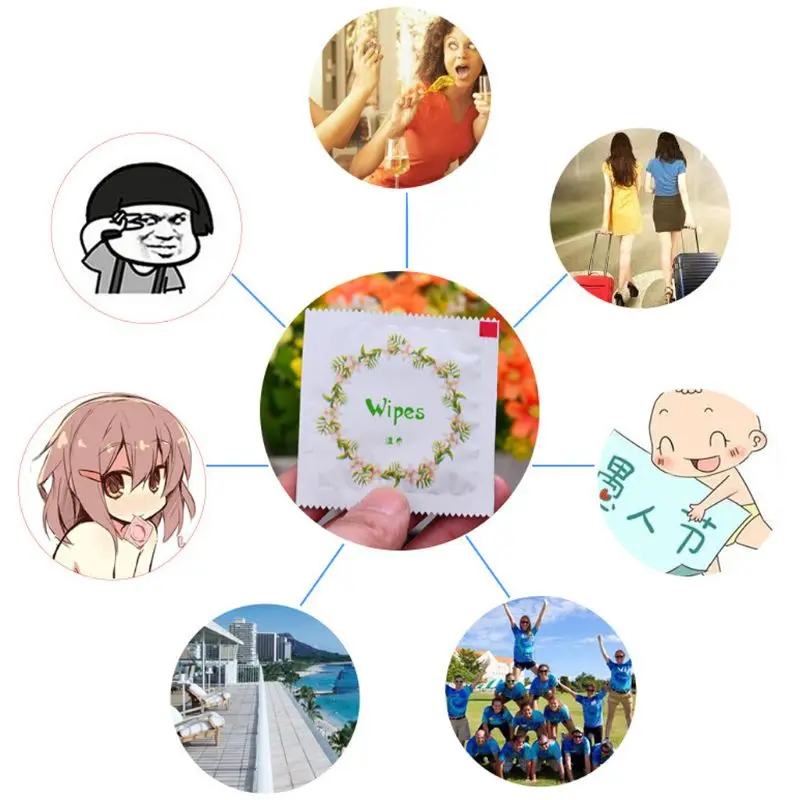 10x Cartoon Floral Print Condom Shape Wet Wipes Tissue Hand Face Cleaning Travel | Красота и здоровье