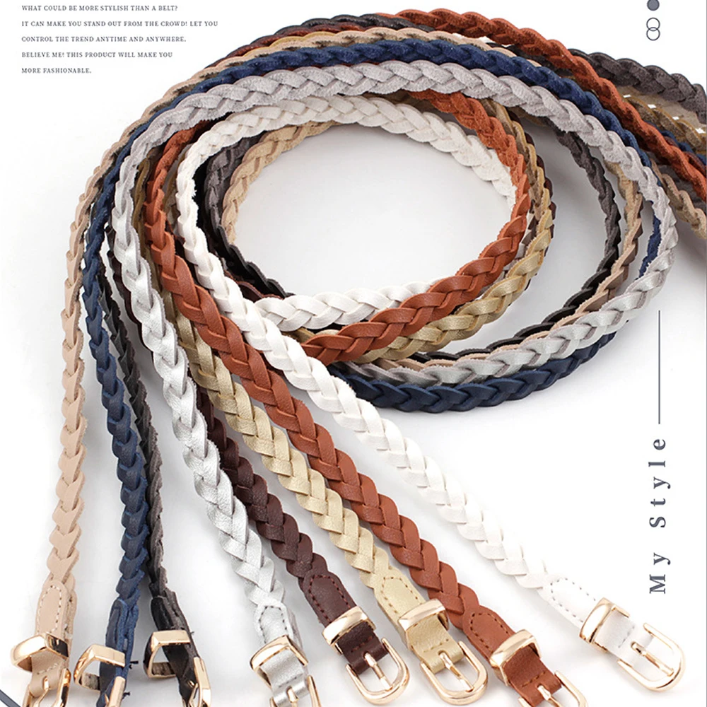 

New 110cm Women's Dress Thin Belt Fashion Classic Twist Woven Ladies Decorative Belt With Pin Buckle Knotted Waistband