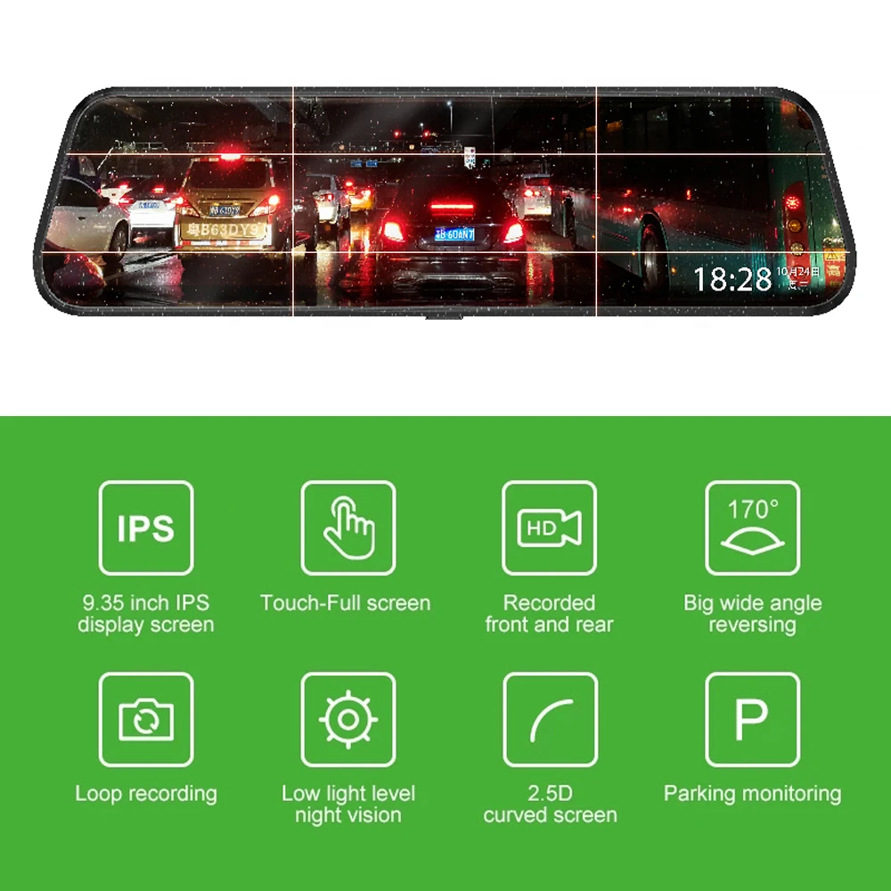 R-Way 10 Inch Touch Screen 2.5D IPS Curved High Resolution Dash Cam 1296P Night Vision Mirror | Автомобили и мотоциклы