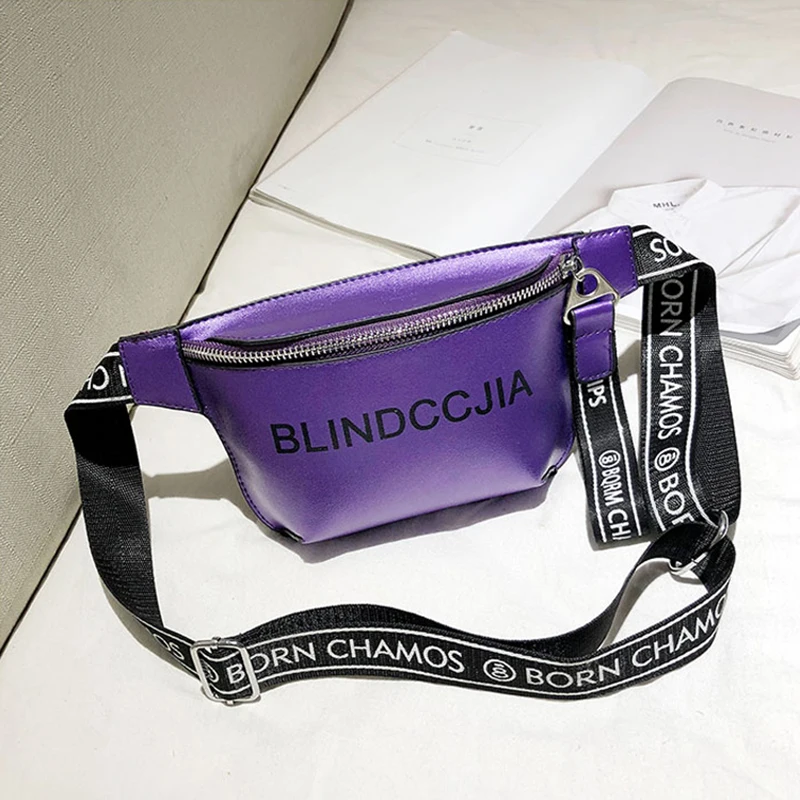 Purple waist bag Поясная сумка, модная женская поясная сумка, поясная сумка, новинка, с буквенным узором, сумка-мессенджер, набедренная посылка, PU, Женская нагрудная сумка, кошелек для телефона - Цвет: Purple waist bag