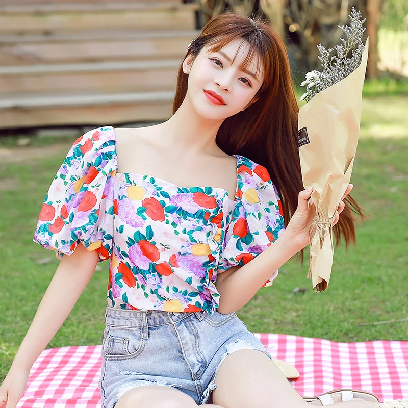 Женские шифоновые блузки 2020 летние модные сексуальные с принтом топы коротким