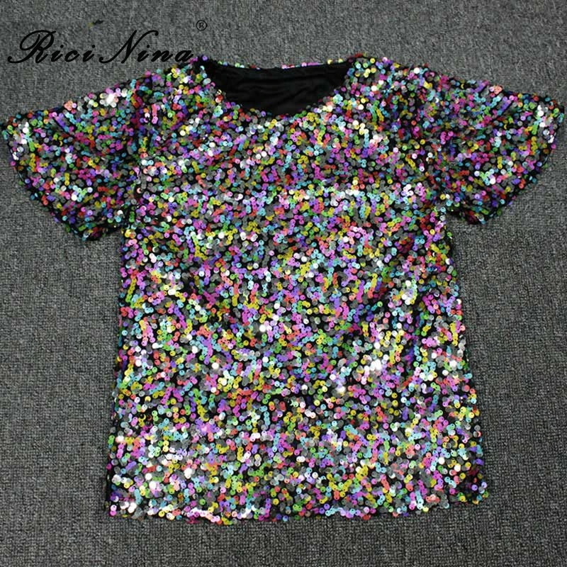 Women T Shirt 2 RICININA, женские футболки s, повседневные женские топы, короткий рукав, о-образный вырез, блестящая Рождественская футболка для женщин,, свободная футболка Femme - Цвет: Women T Shirt 2