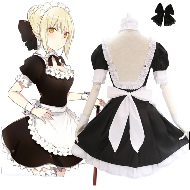 FGO Fate Grand Order Saber Lily Maid cosplay черно-белое платье горничной в стиле Лолиты для девочек, Женская официантка; горничная вечерние костюмы
