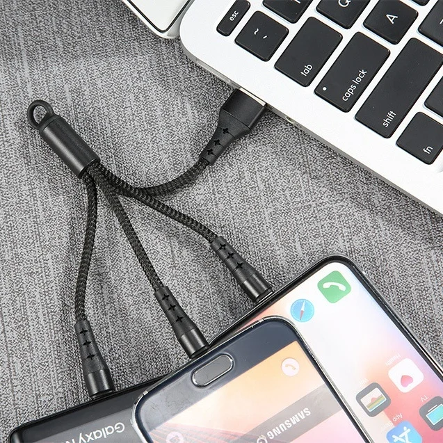 3 в 1 брелок зарядный кабель портативный дорожный короткий для Type C Micro USB IPhone шнур