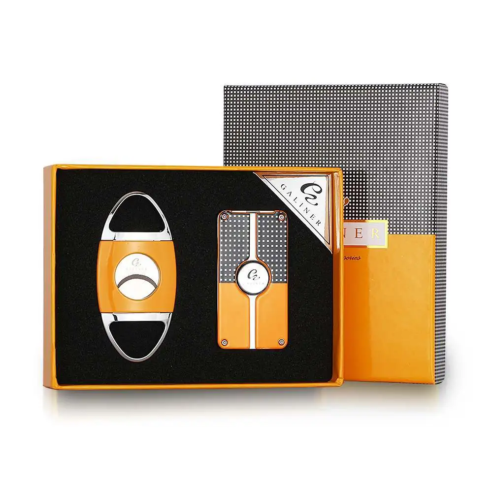 

Galiner Lighter Cigar Cutter Set Stainless Steel Cigar Cutter Butane Gas Torch Cigar Lighter with Gift Box Smoking Tool Accesso