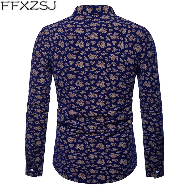 

FFXZSJ Brand 2018 autumn new men's printed Henry collar large size long sleeve shirt casual slim shirt camisa masculina