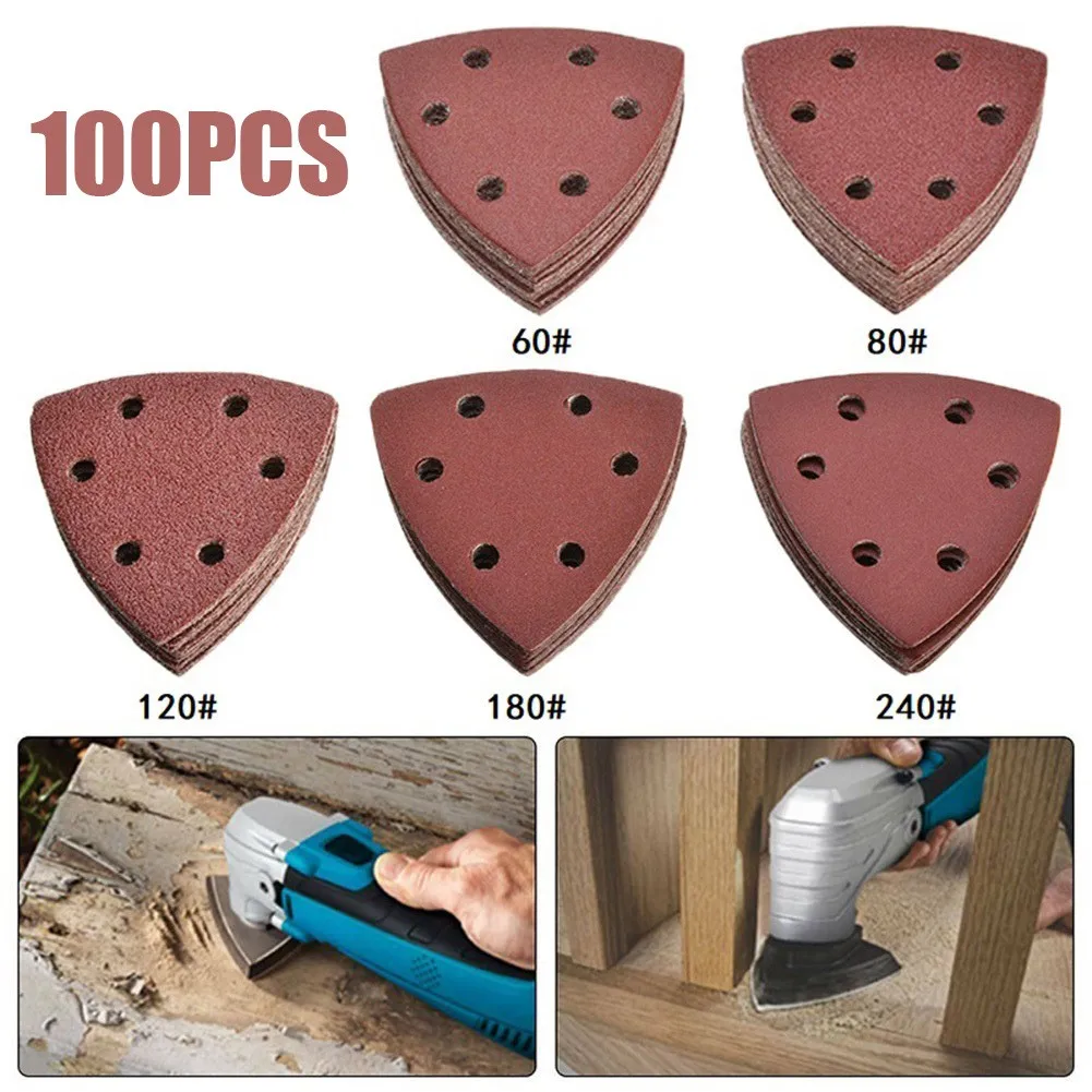 

100PCS Triangular Sanding Disc 90mm Hook & Loop Sandpaper Abrasive Tools