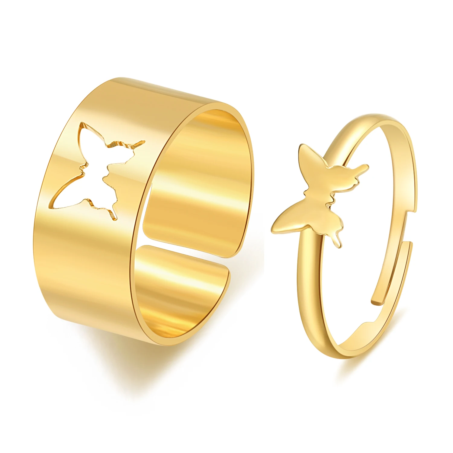 

ZOVOLI 2 Paired Butterfly Couple Adjustable Opening Ring Set for Women Men Unisex Gold Silver Color Metal Rings Trendy Jewelry