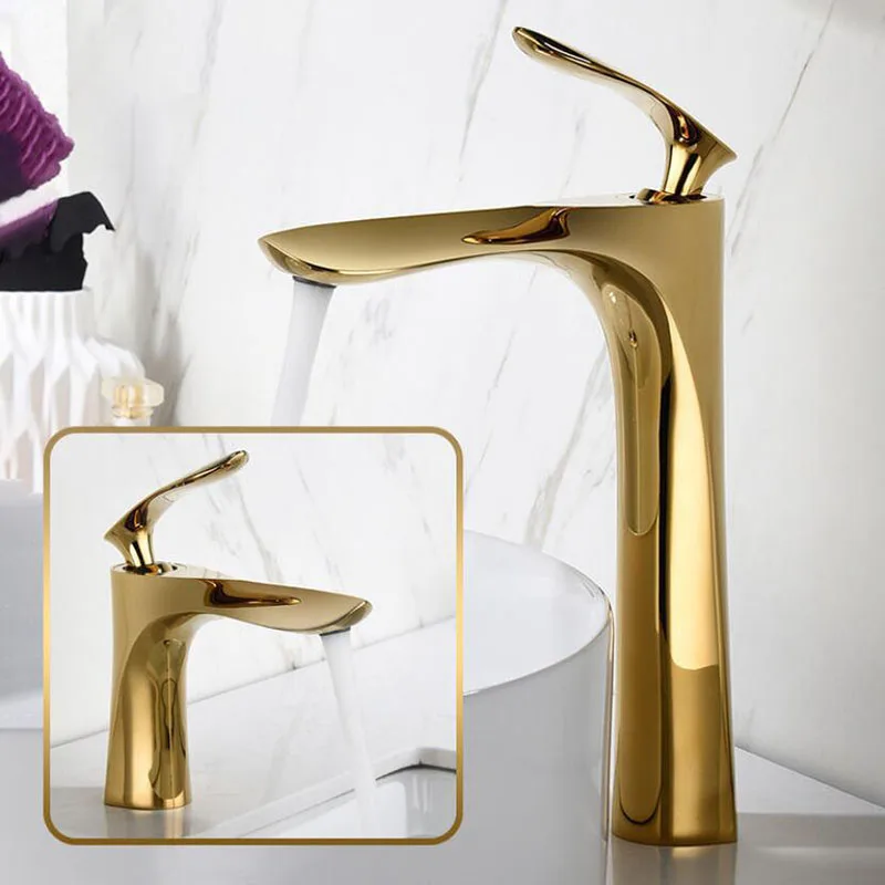 

Basin Faucets Gold Black Faucet Tall Bathroom Sink Faucet Single Handle Deck Mounted Hot And Cold Mixer Water Basin Tap
