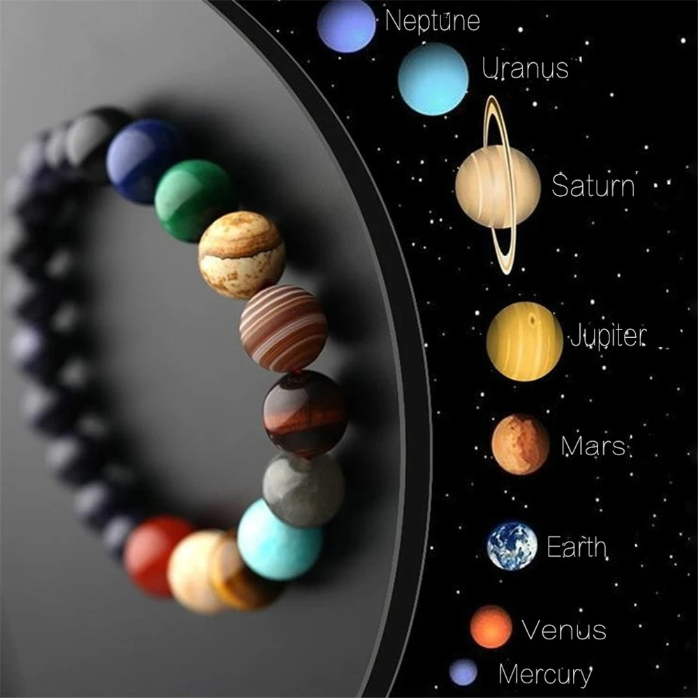 

Браслет из натурального камня для влюбленных, восемь планет, Вселенная, Йога, чакра, галактика, солнечная система, браслеты с бусинами для му...