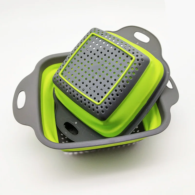 Square Shape Drain Basket Collapsible Colanders Foldable Silicone Kitchen Organizer Fruit Vegetable Baskets Folding Strainers | Дом и сад