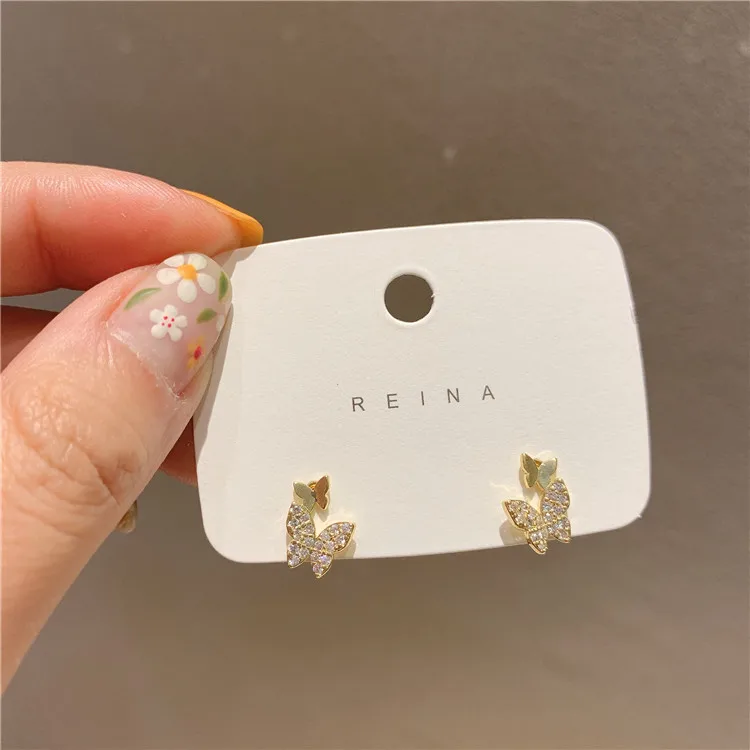 

Korean Celebrity Small Double Butterfly Earrings New Design Fashion Jewelry S925 Sterling Silver Needles Stud Earrings Female