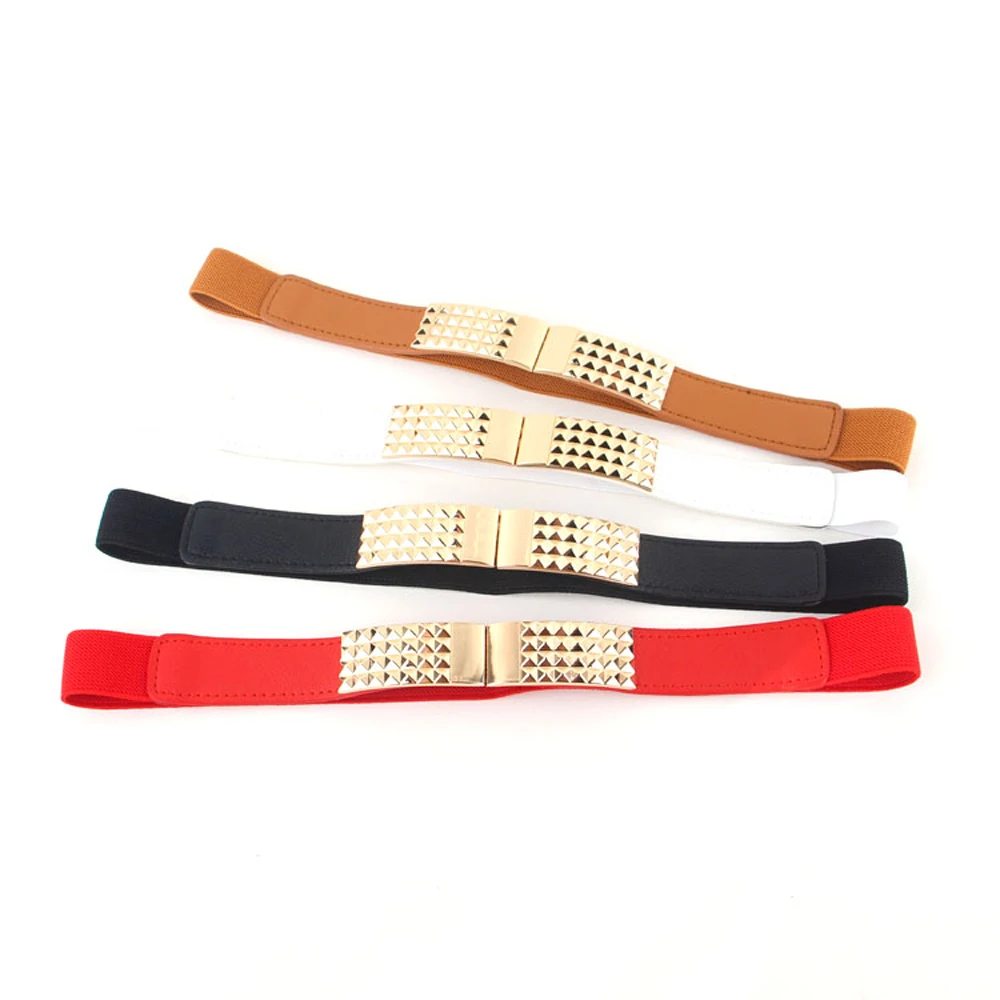 Женская Золотая Пряжка эластичный пояс-стрейч Повседневный женский пояс из