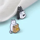 Креативная индивидуальность мультяшная фантазия модная Милая черно-белая кошка в форме маленькой рыбы брошь из сплава аксессуары для одежды