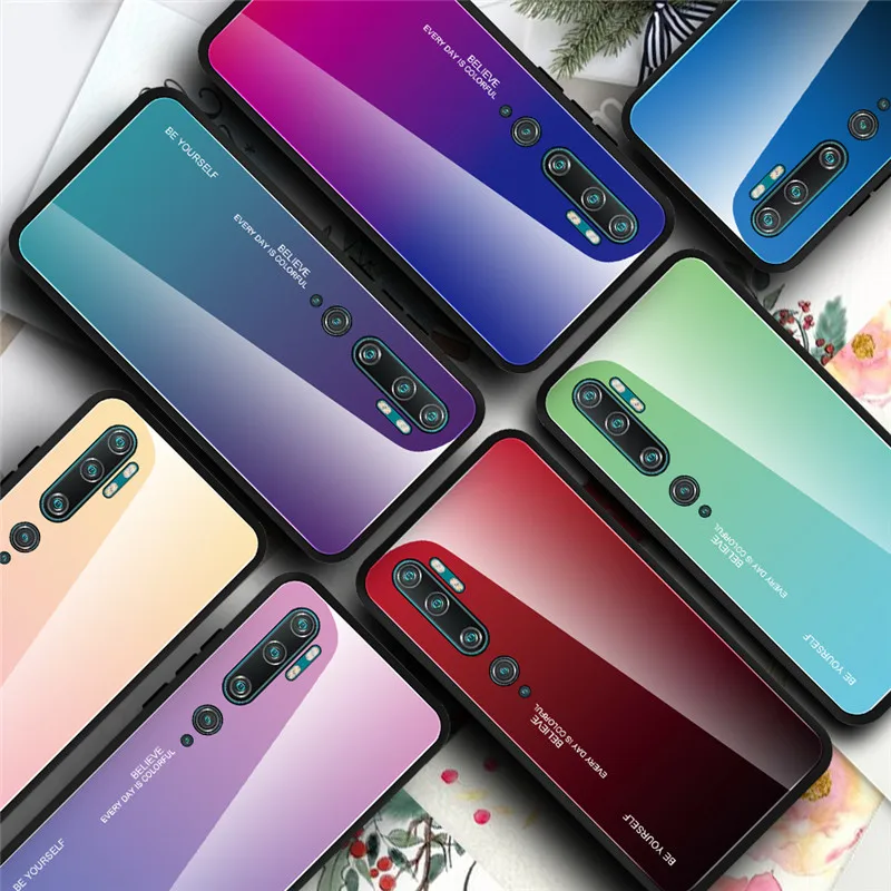 Чехол KEYSION из закаленного стекла для Xiaomi Mi Note 10 Pro градиентный противоударный